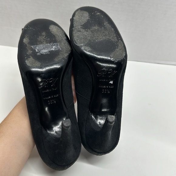 Roger Vivier High Heel Shoes Suede Pumps Round Toe Square Logo Black Size 36.5 - Picture 12 of 13